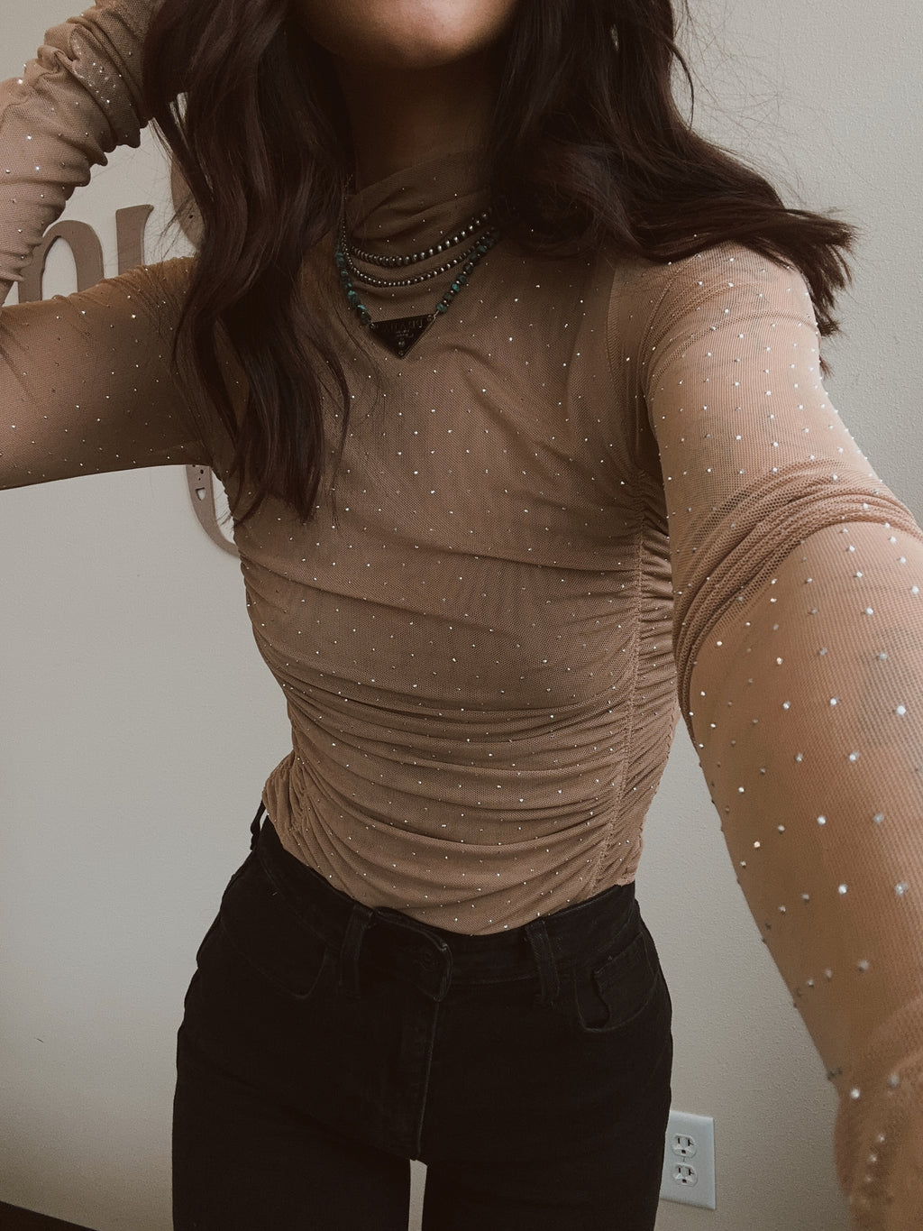 Nude Rhinestone Bodysuit