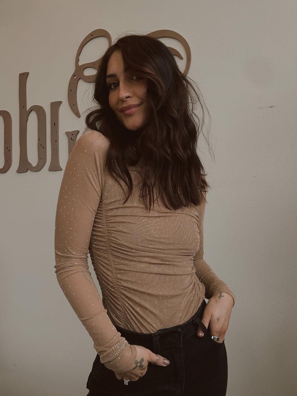 Nude Rhinestone Bodysuit