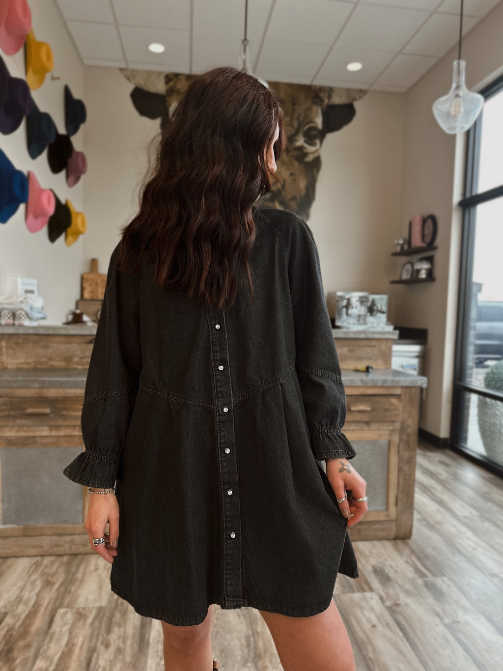 Black Denim Button Up Dress