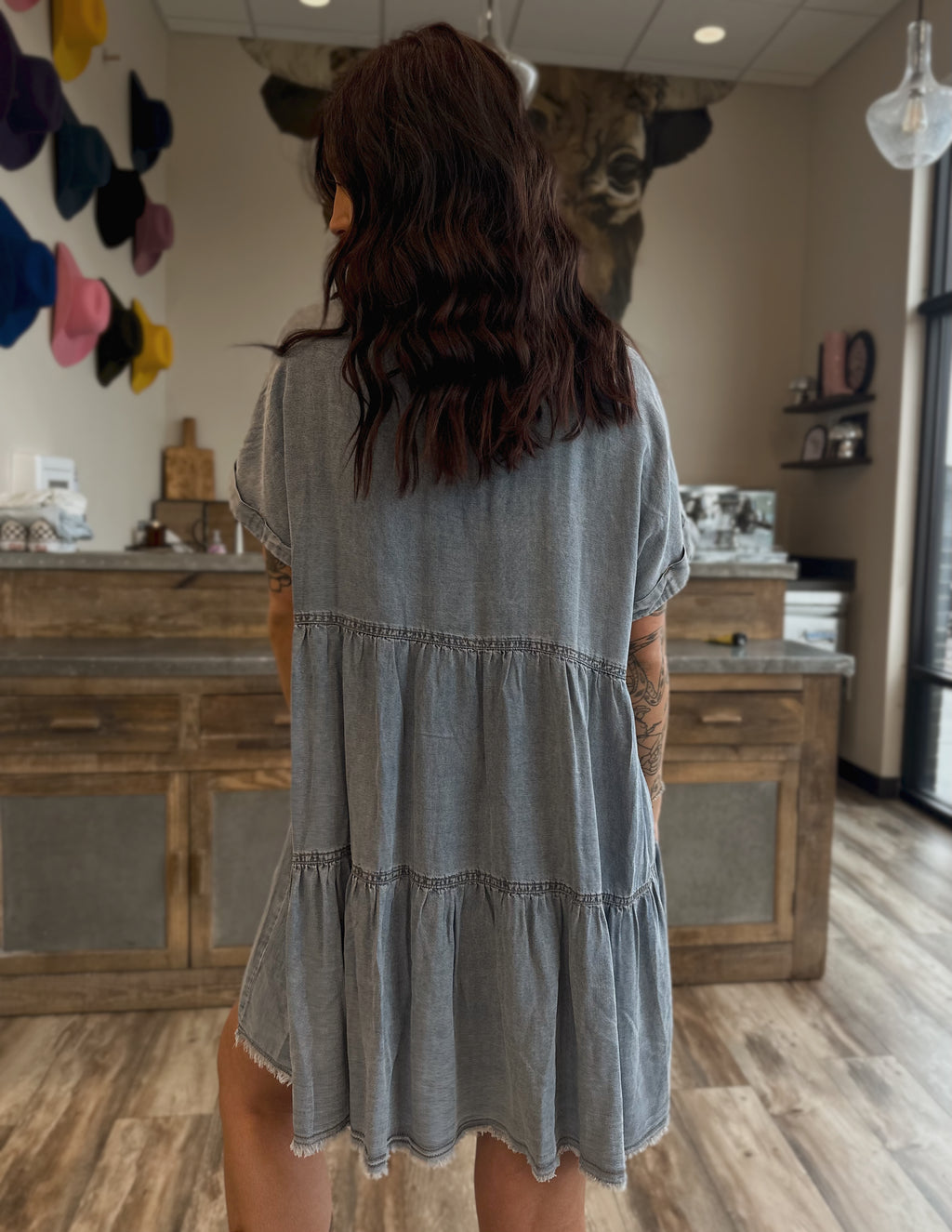 Tiered Button Down Denim Dress