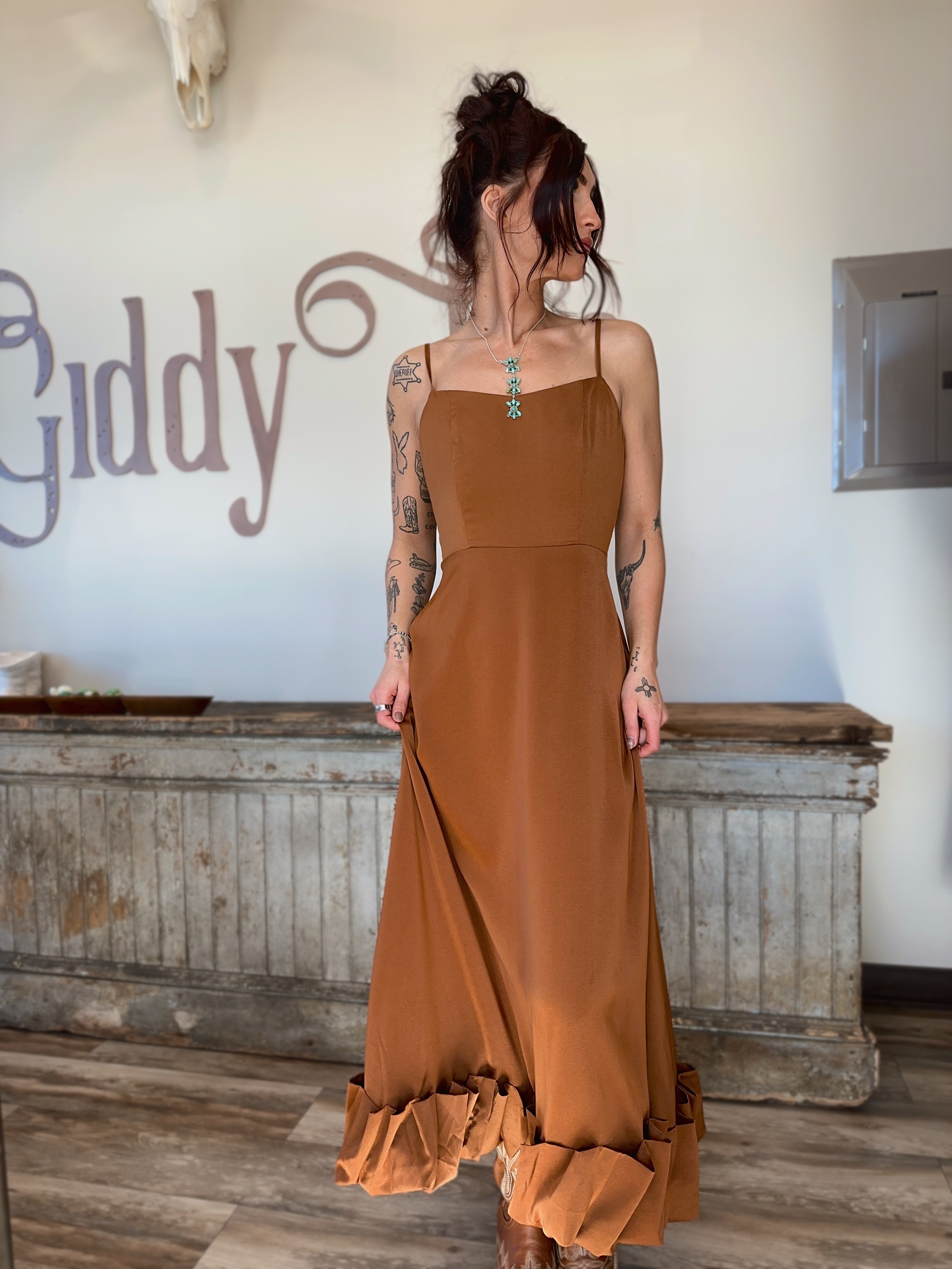 Rust Ruffle Maxi Dress