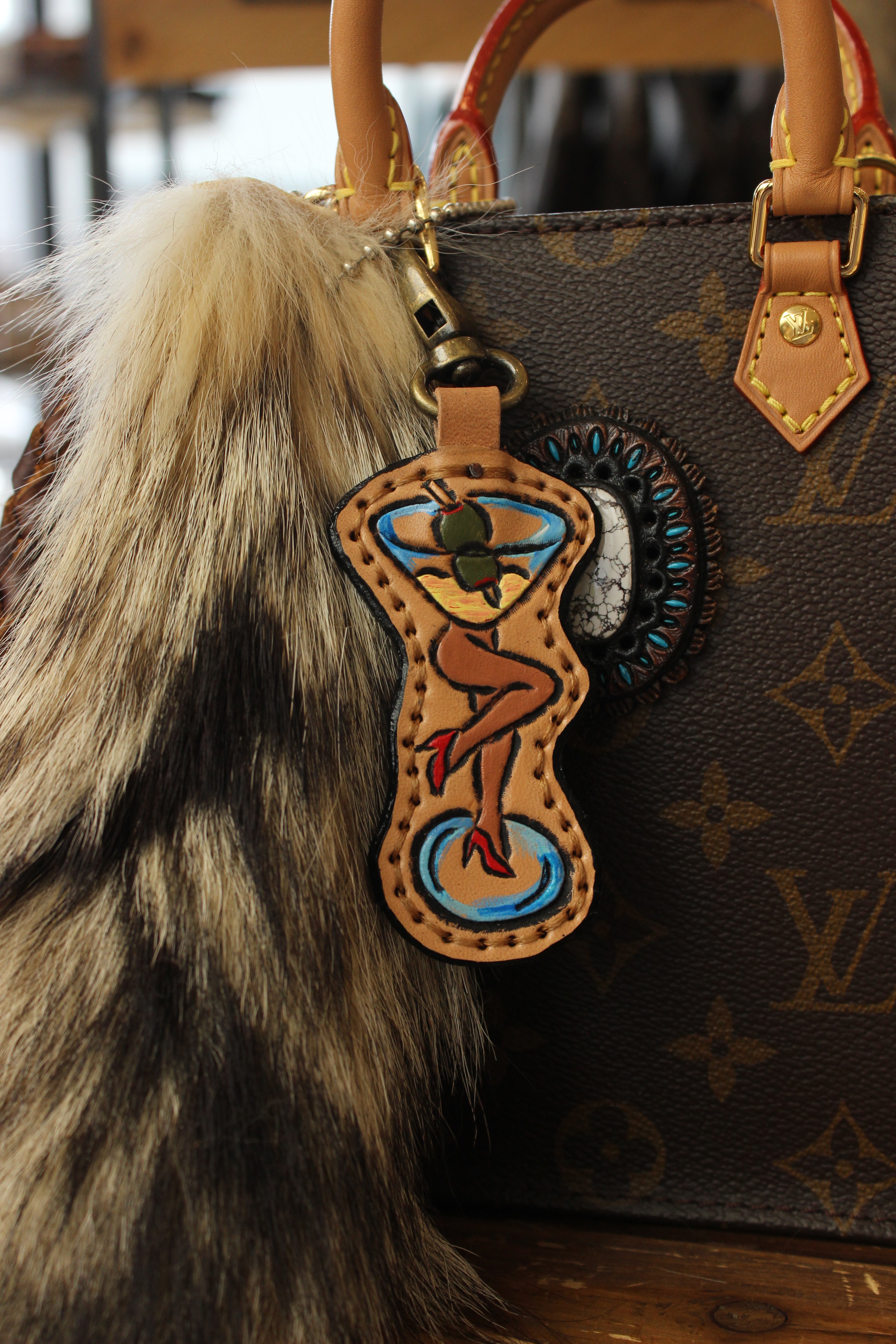 Martini Gal Leather Purse Charm