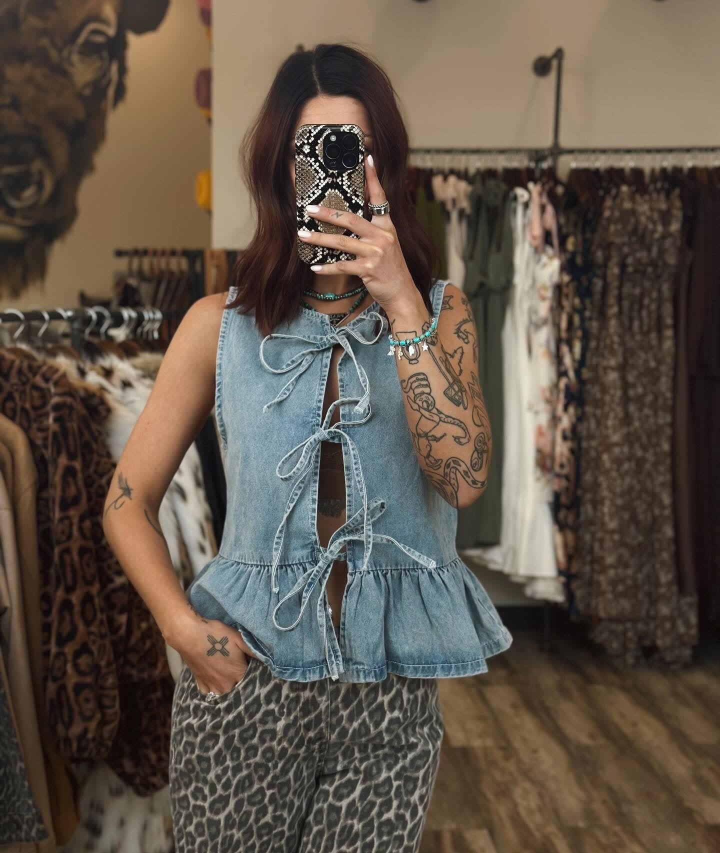 Tie Front Sleeveless Denim Top