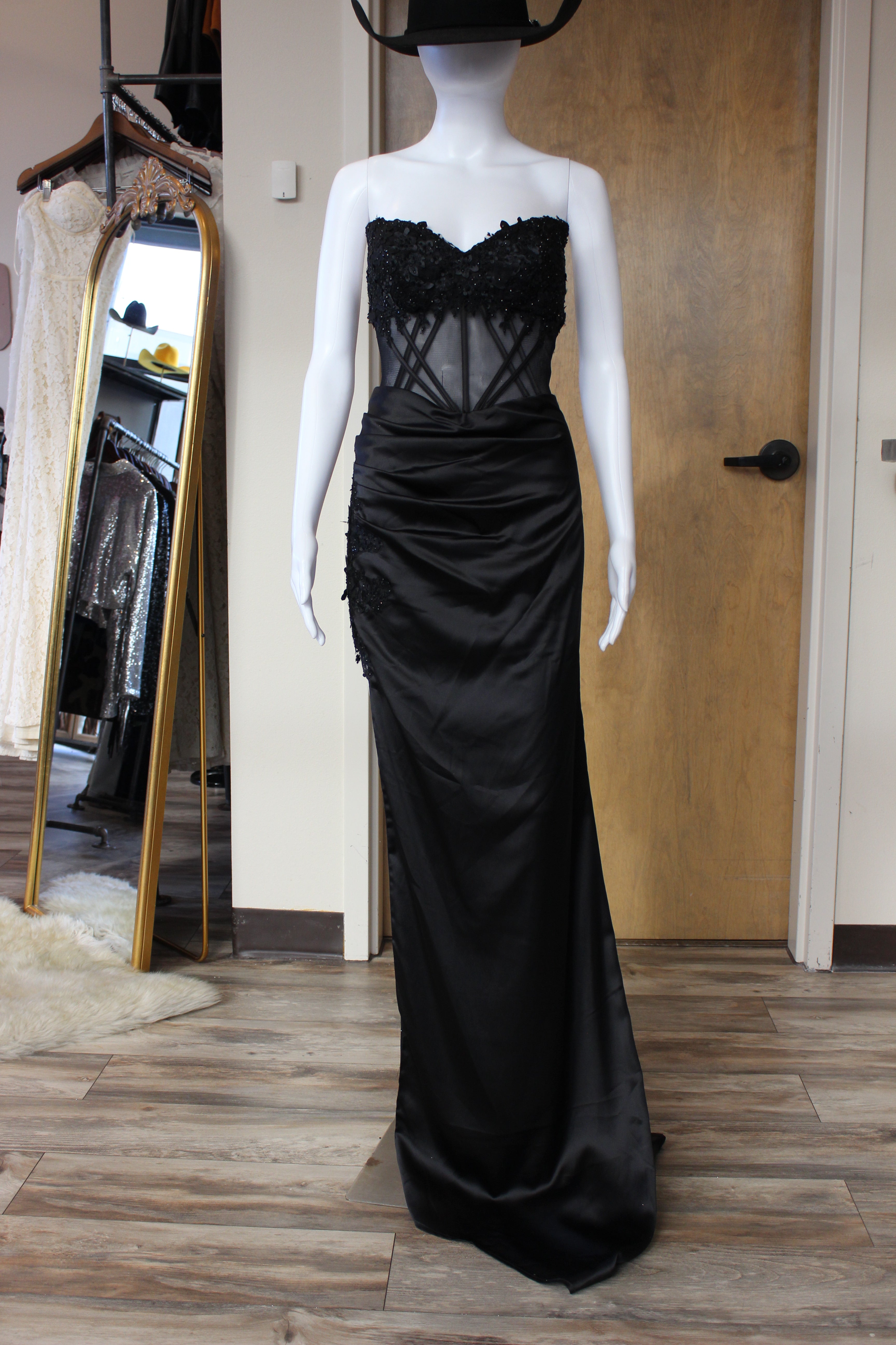 Black Floral Corset Formal Gown