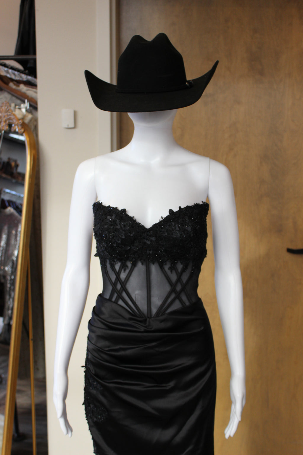 Black Floral Corset Formal Gown