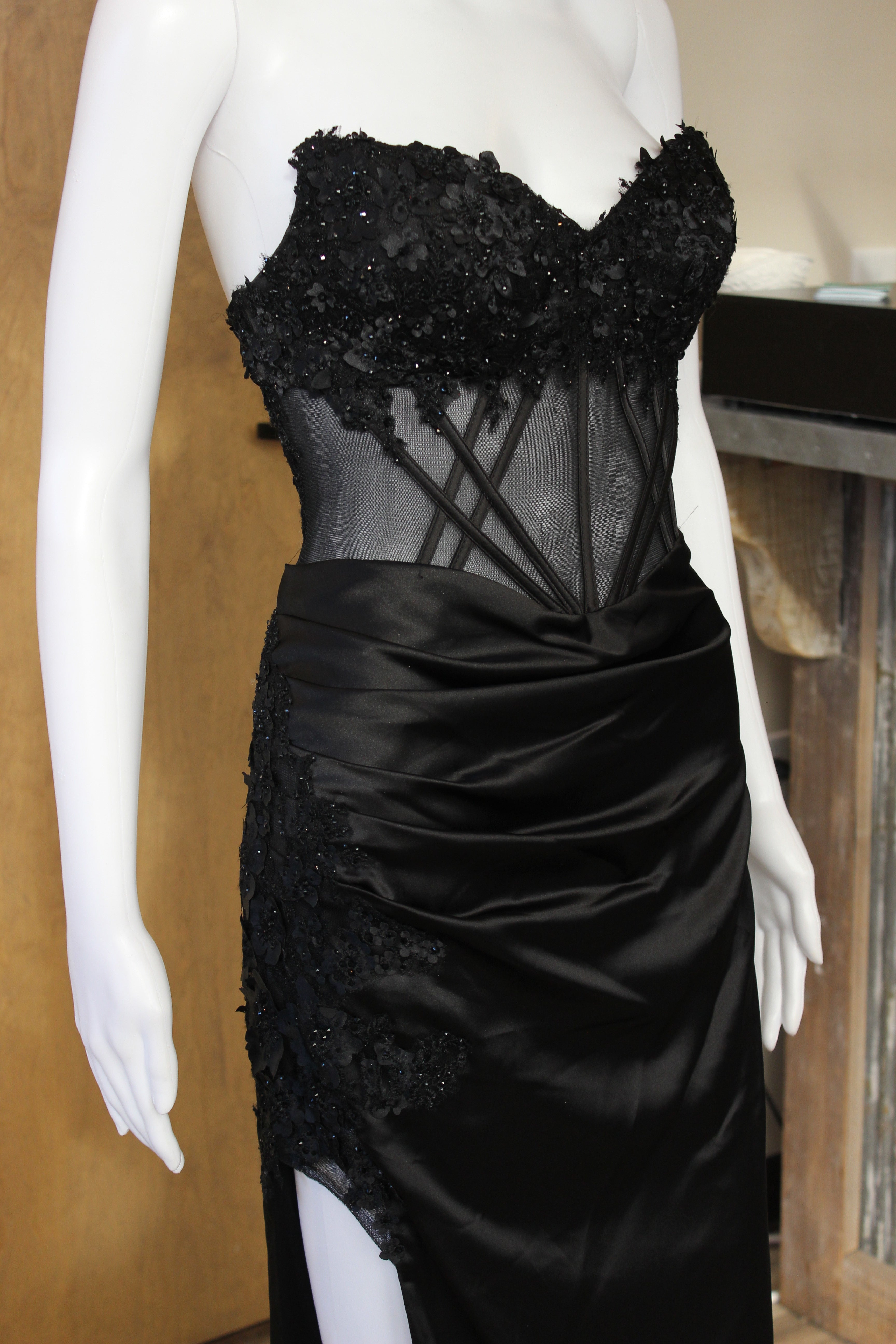 Black Floral Corset Formal Gown
