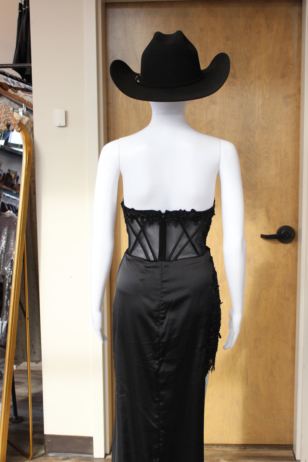 Black Floral Corset Formal Gown