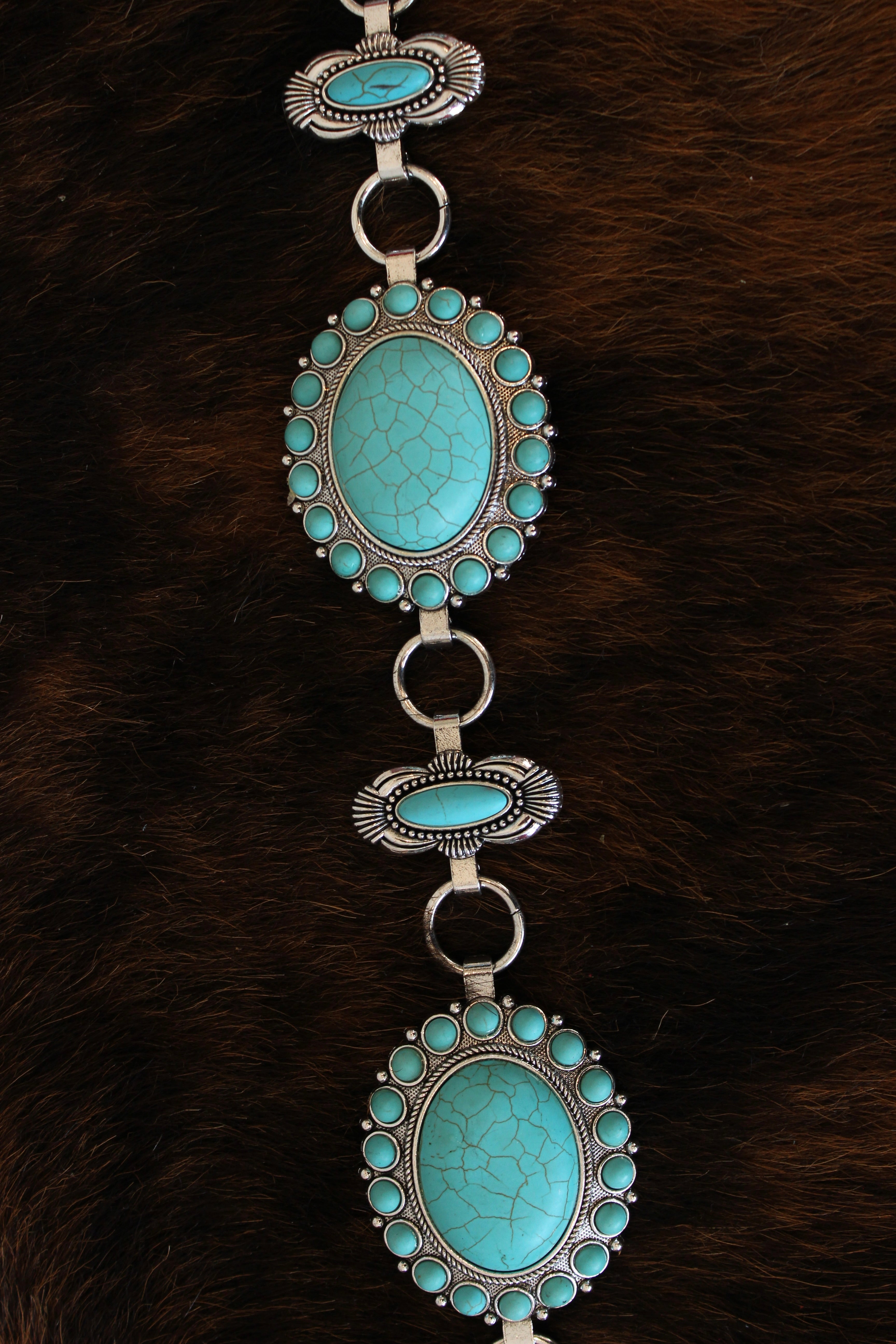 Oval Turquoise Cluster Chain Belt