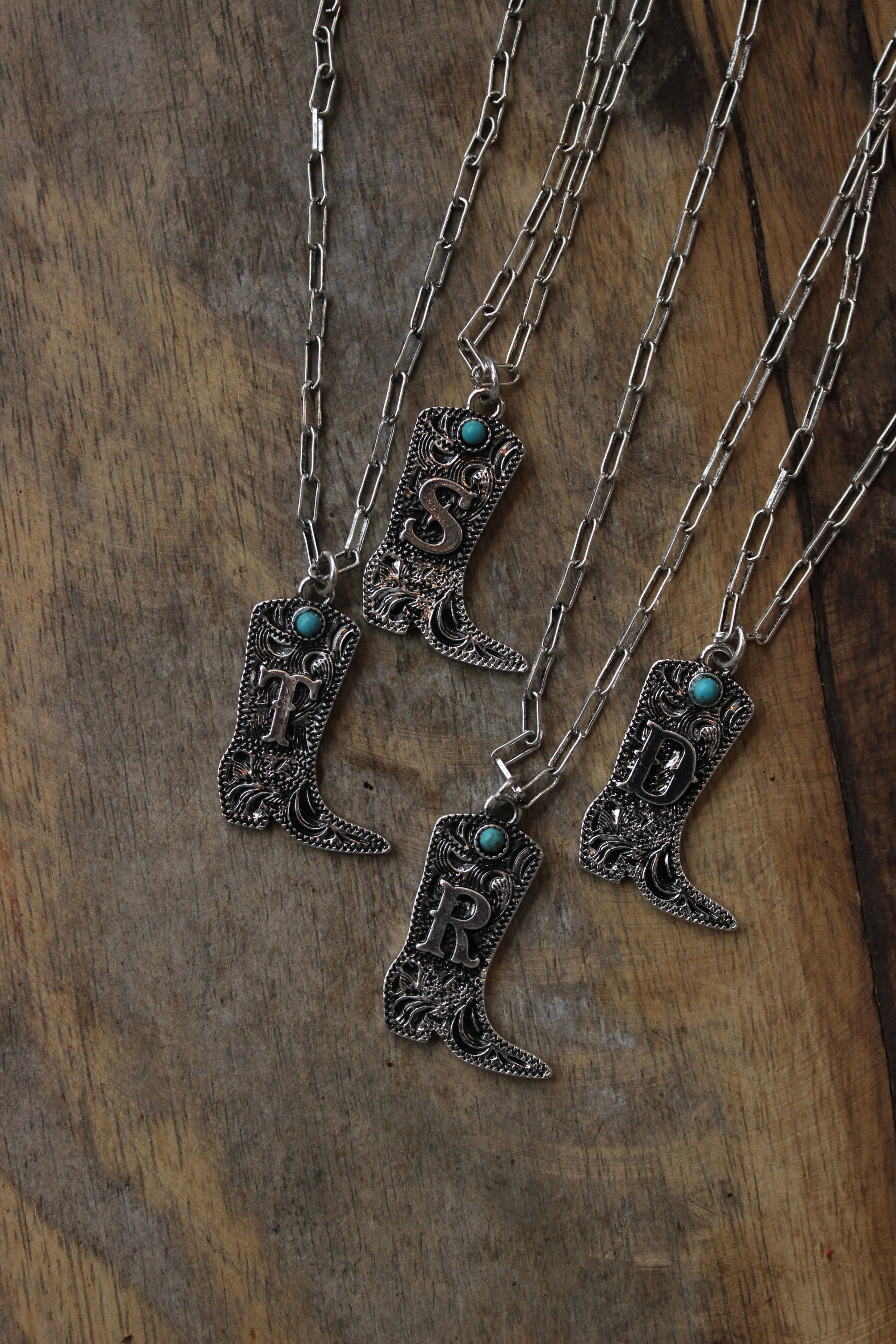 Cowboy Boots Initial Necklace