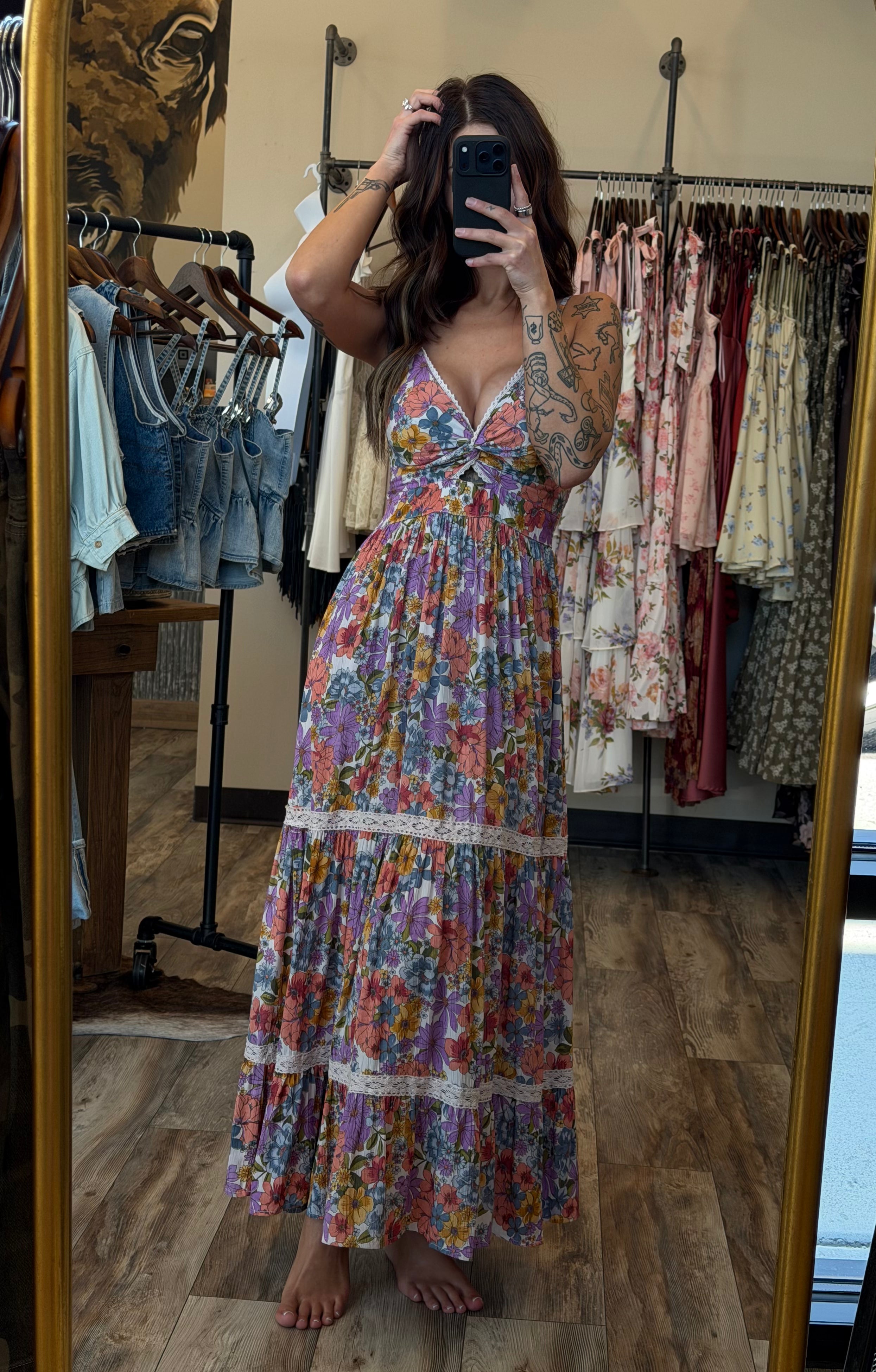 Floral Cut Out Maxi Dress