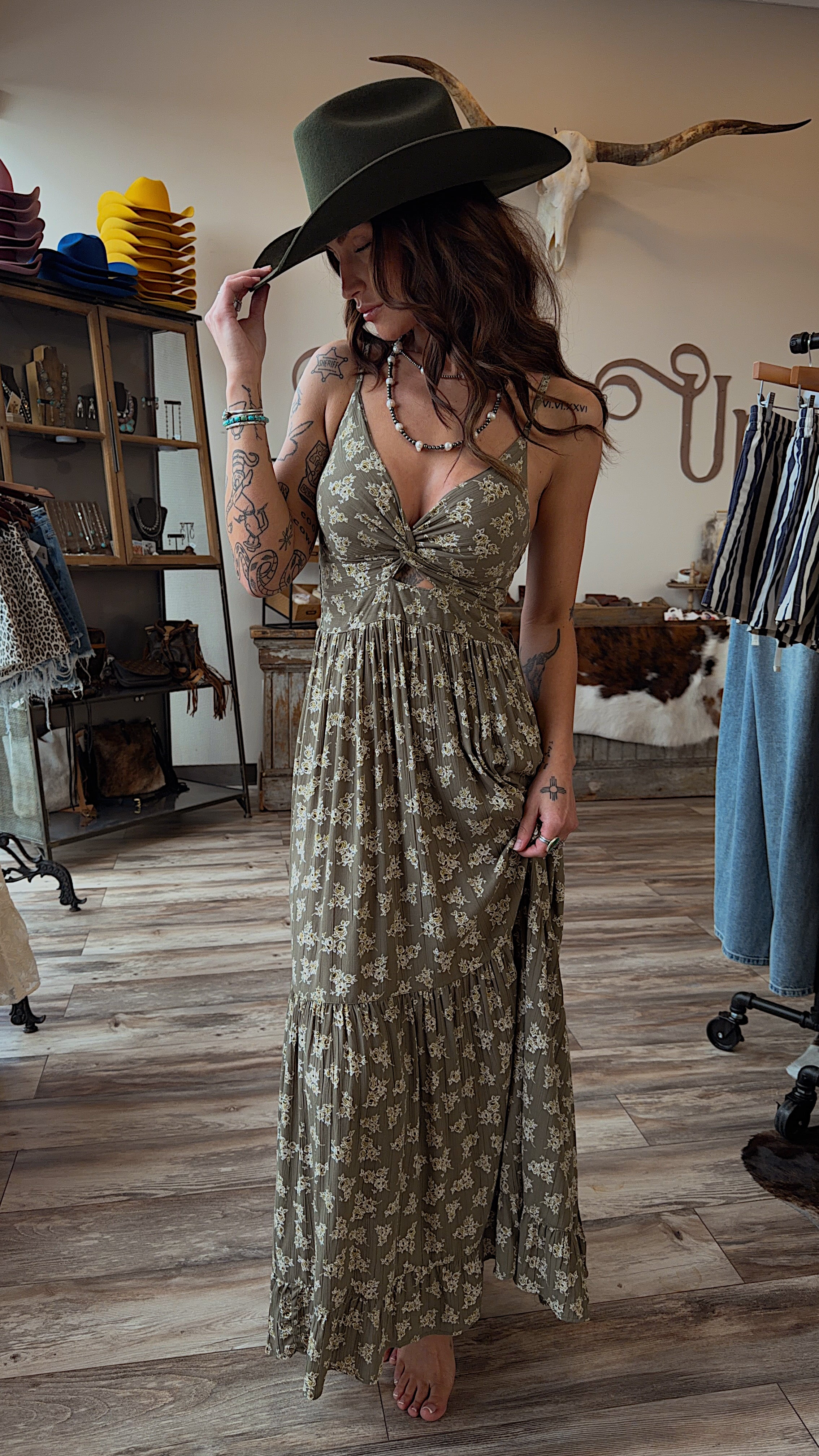 Sage Twist Front Maxi Dress