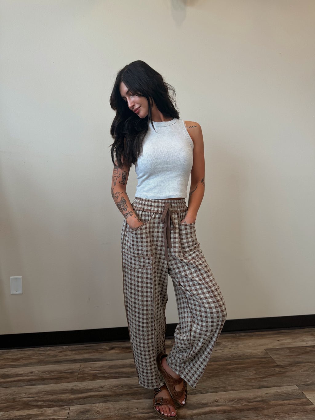 Gingham Knit Barrel Pant