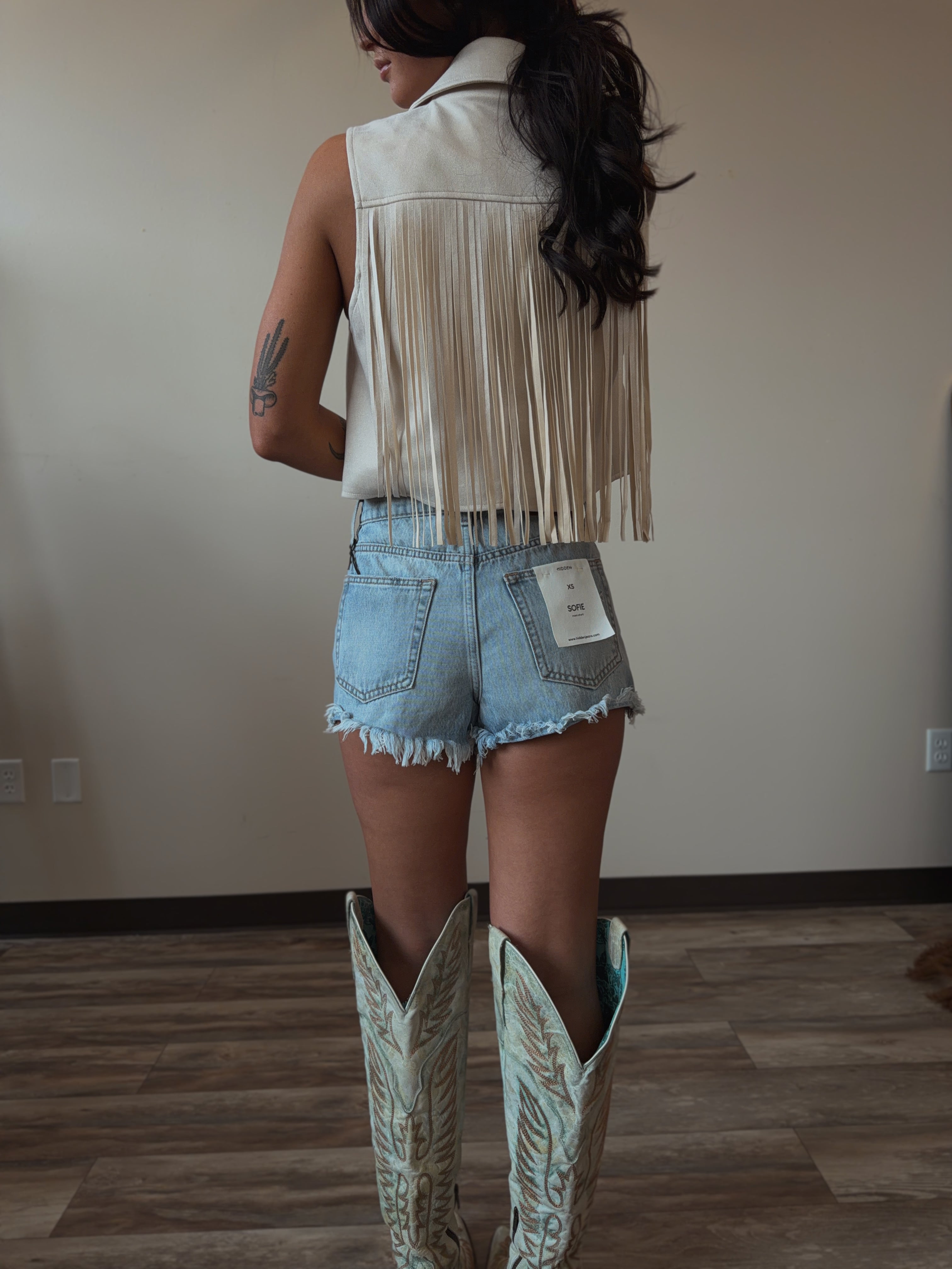 Cream Suede Fringe Vest