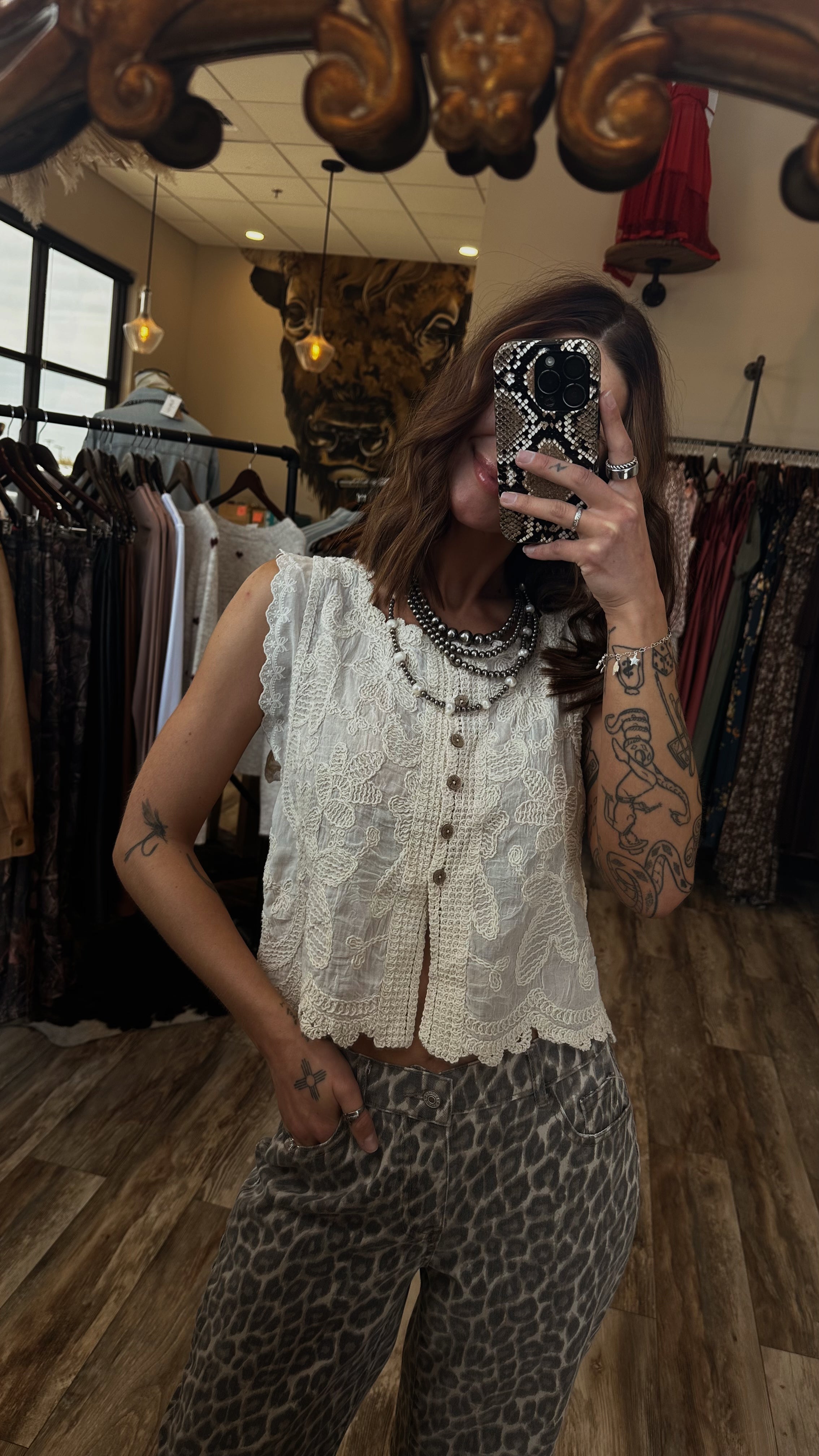 Embroidery Crochet Button Up