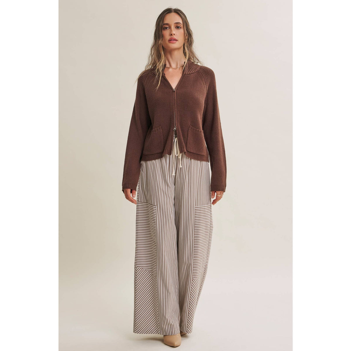 Wide Leg Linen Lounge Pant - Brown
