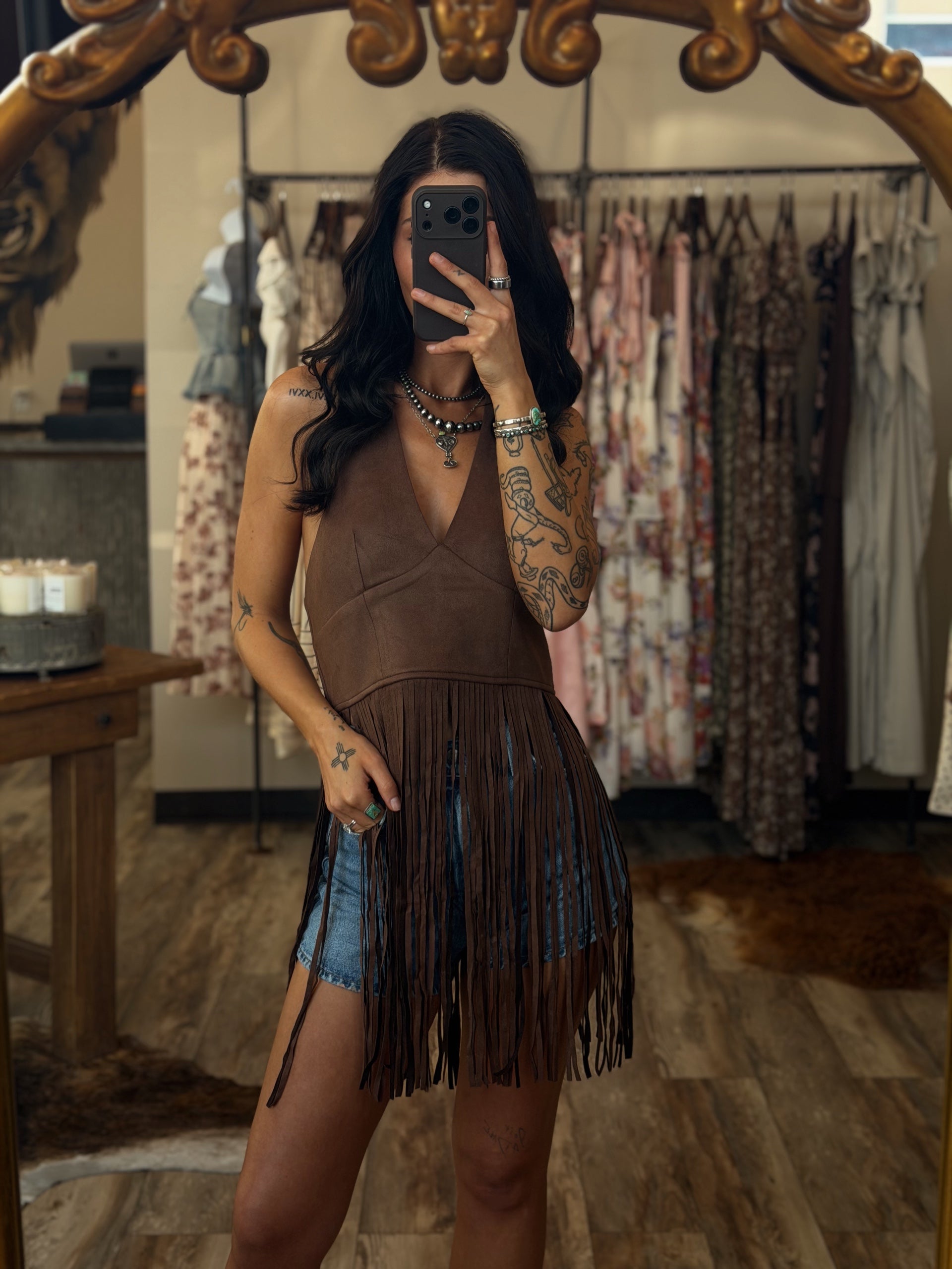 Fringe Suede Halter Top