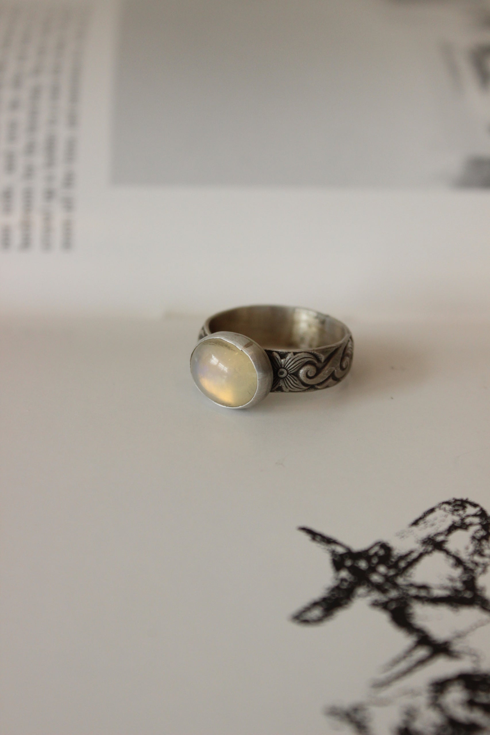 Opal Floral Band Ring