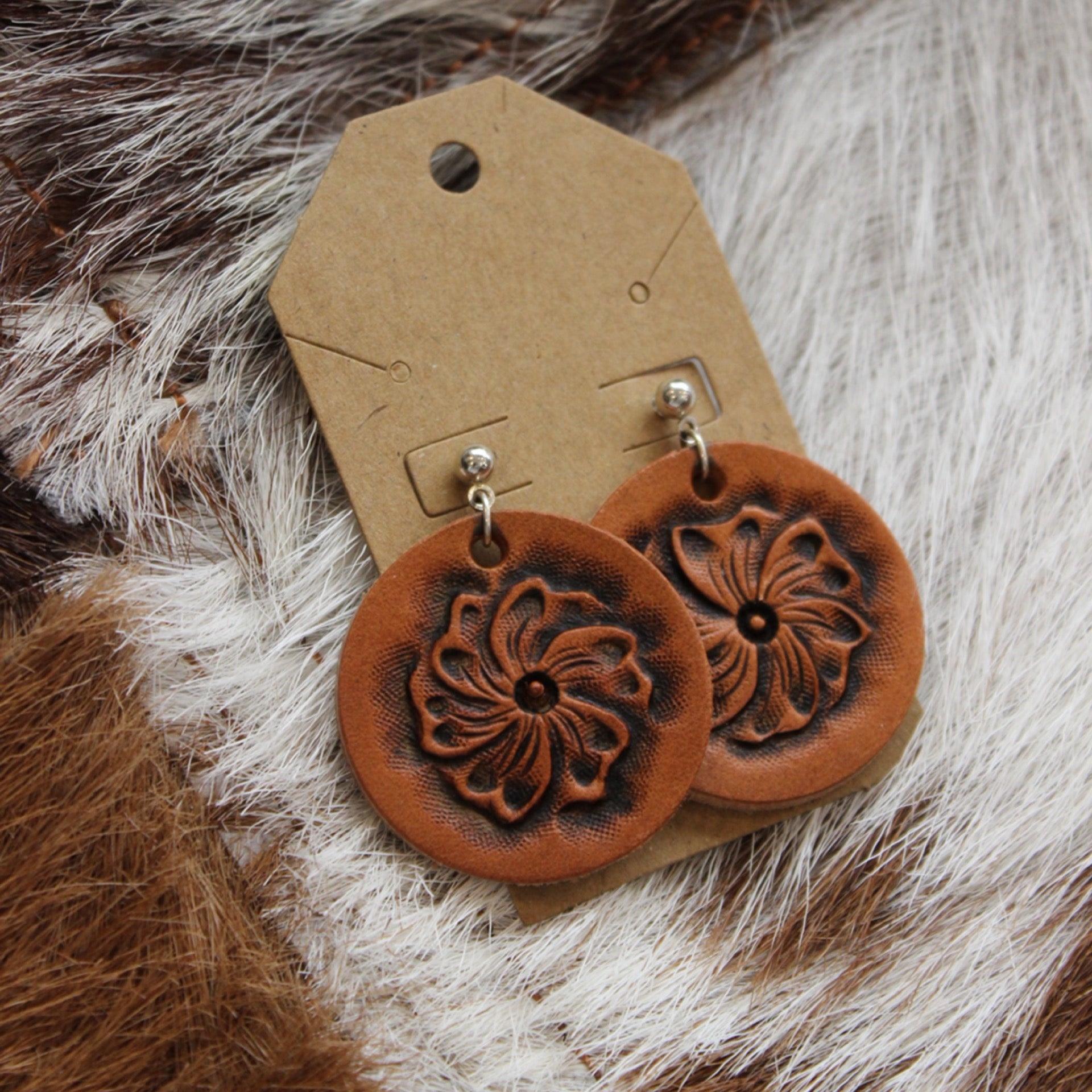 Circle Tooled Flower Earrings