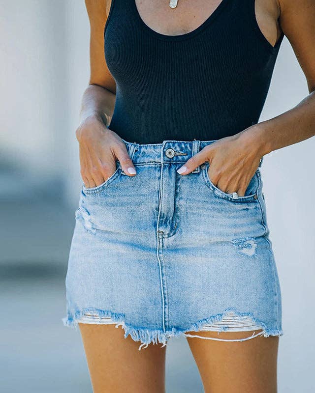 Raw Hem Denim Mini Skirt