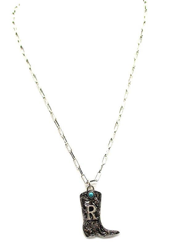 Cowboy Boots Initial Necklace