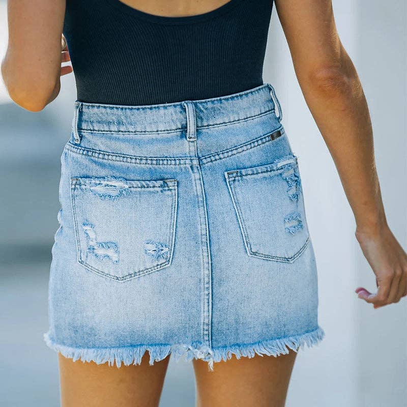 Raw Hem Denim Mini Skirt