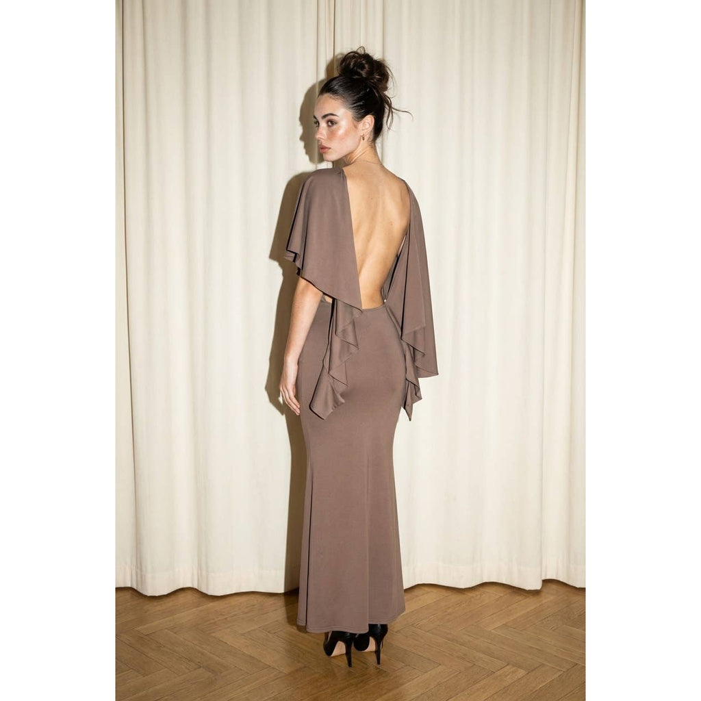Open Back Ruched Maxi Dress