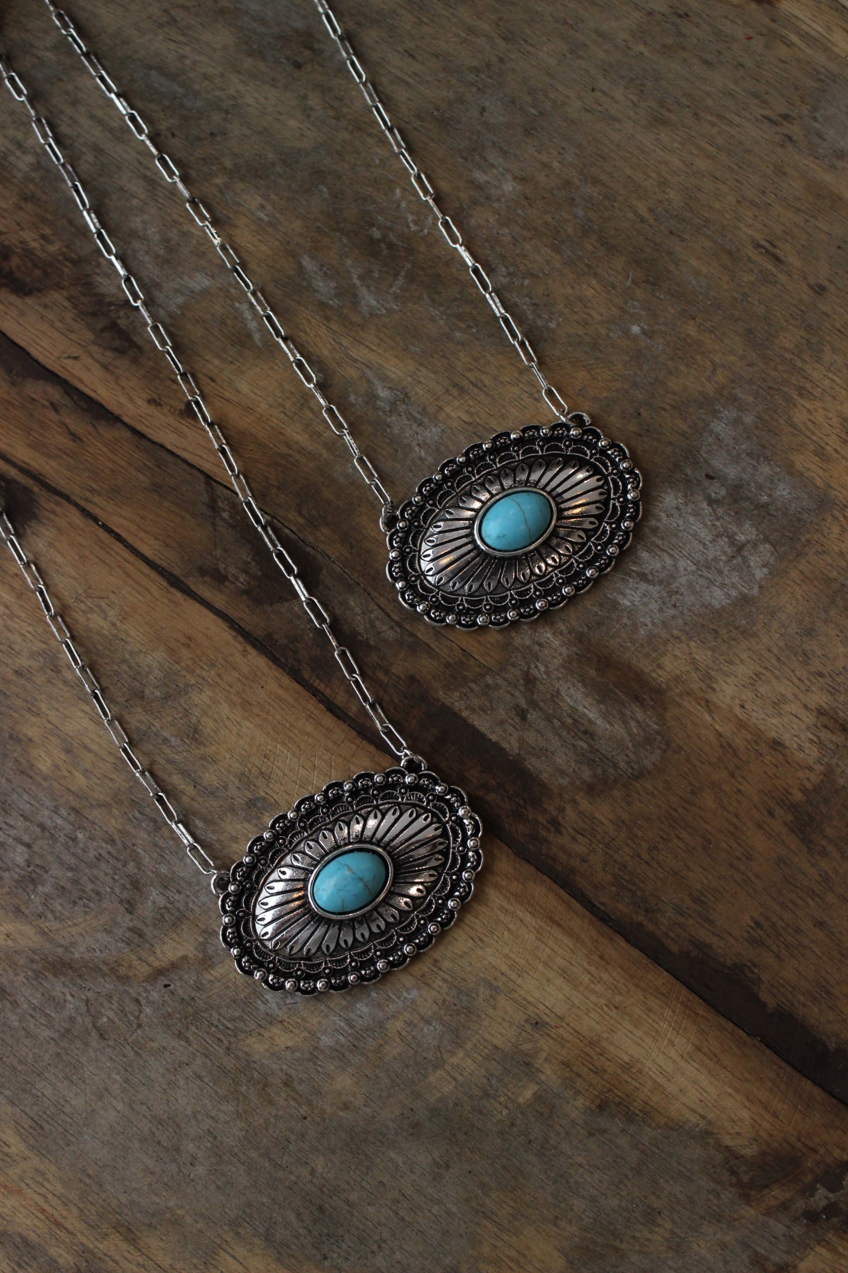 Oval Turquoise Concho Necklace