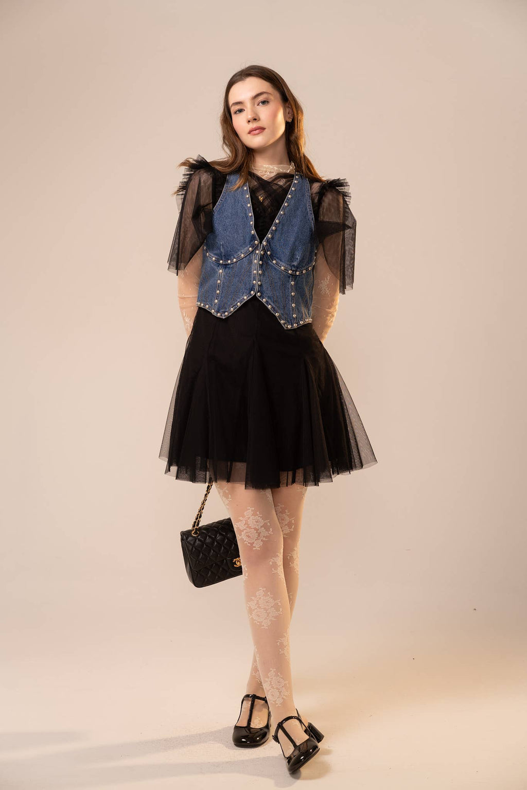 Metal Stud Denim Bustier Top