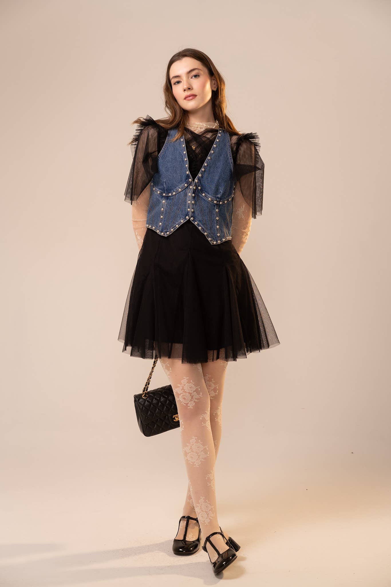 Metal Stud Denim Bustier Top