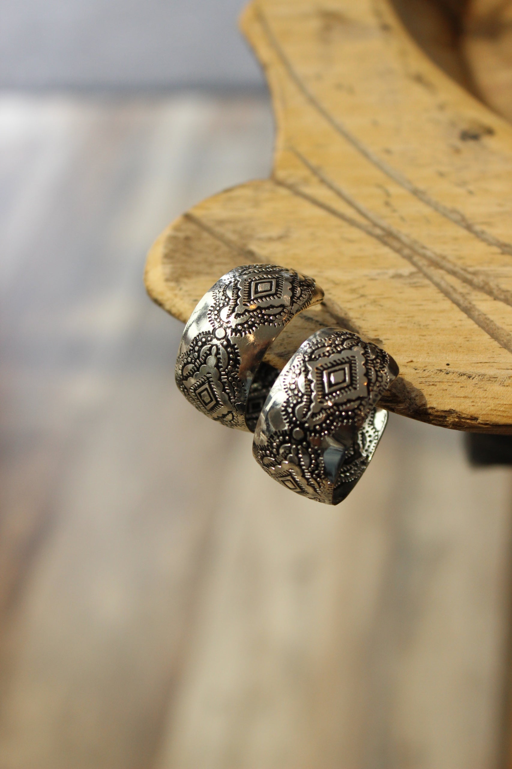 Western Etched Hoop Earring