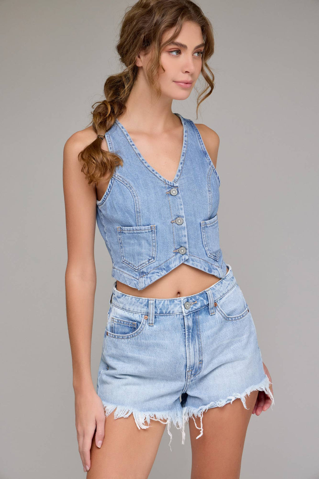 Cropped Denim Vest