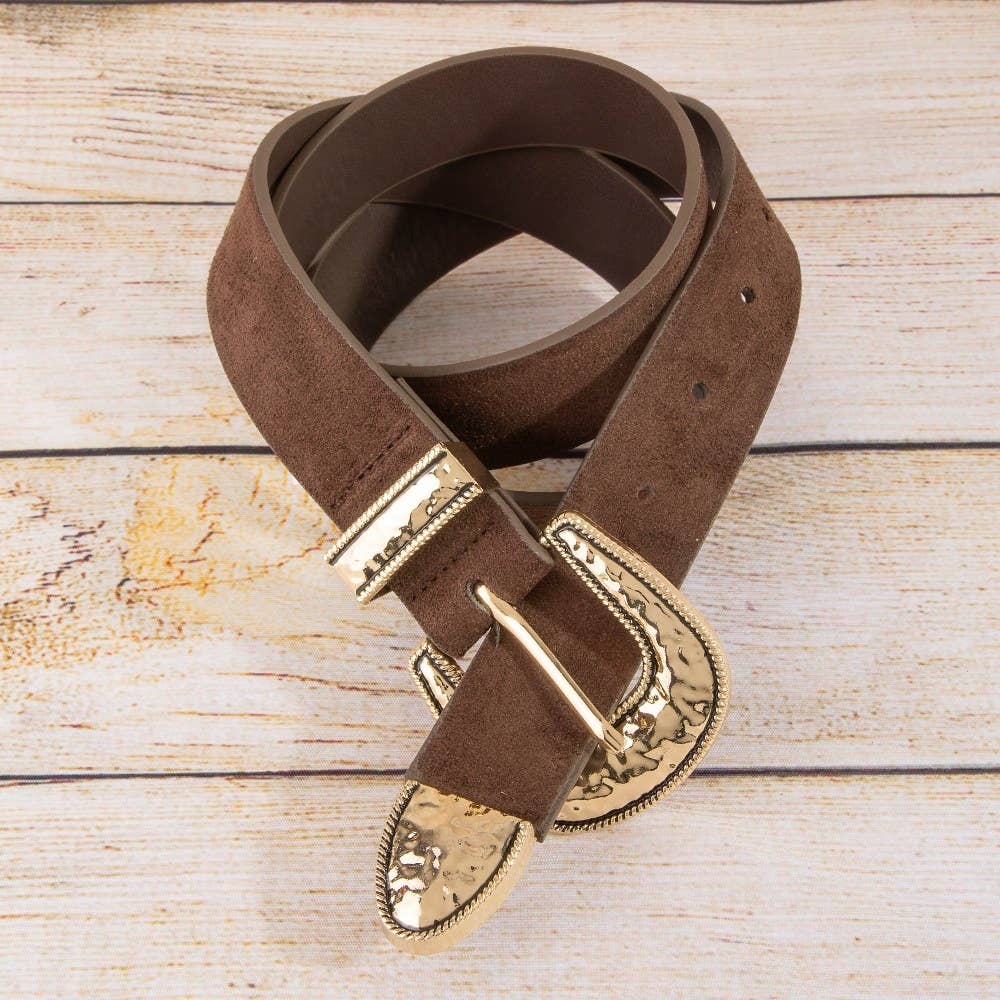 Hammered Buckle Leather Belt