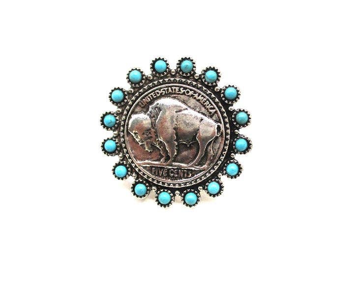 Turquoise Buffalo Coin Adjustable Ring
