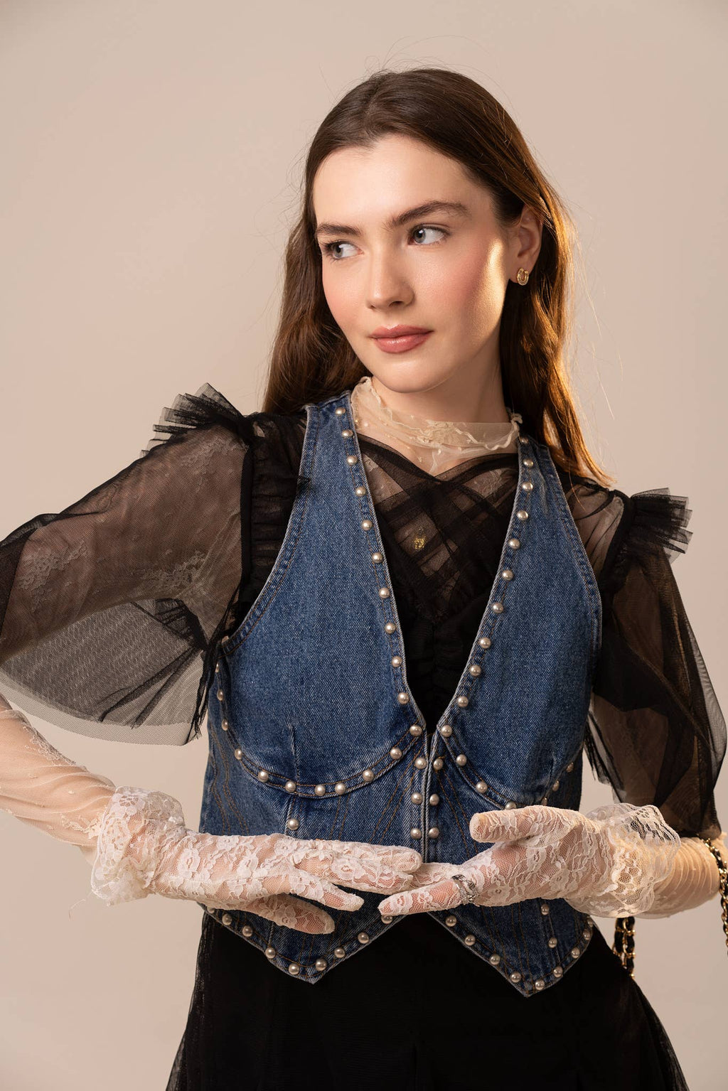 Metal Stud Denim Bustier Top