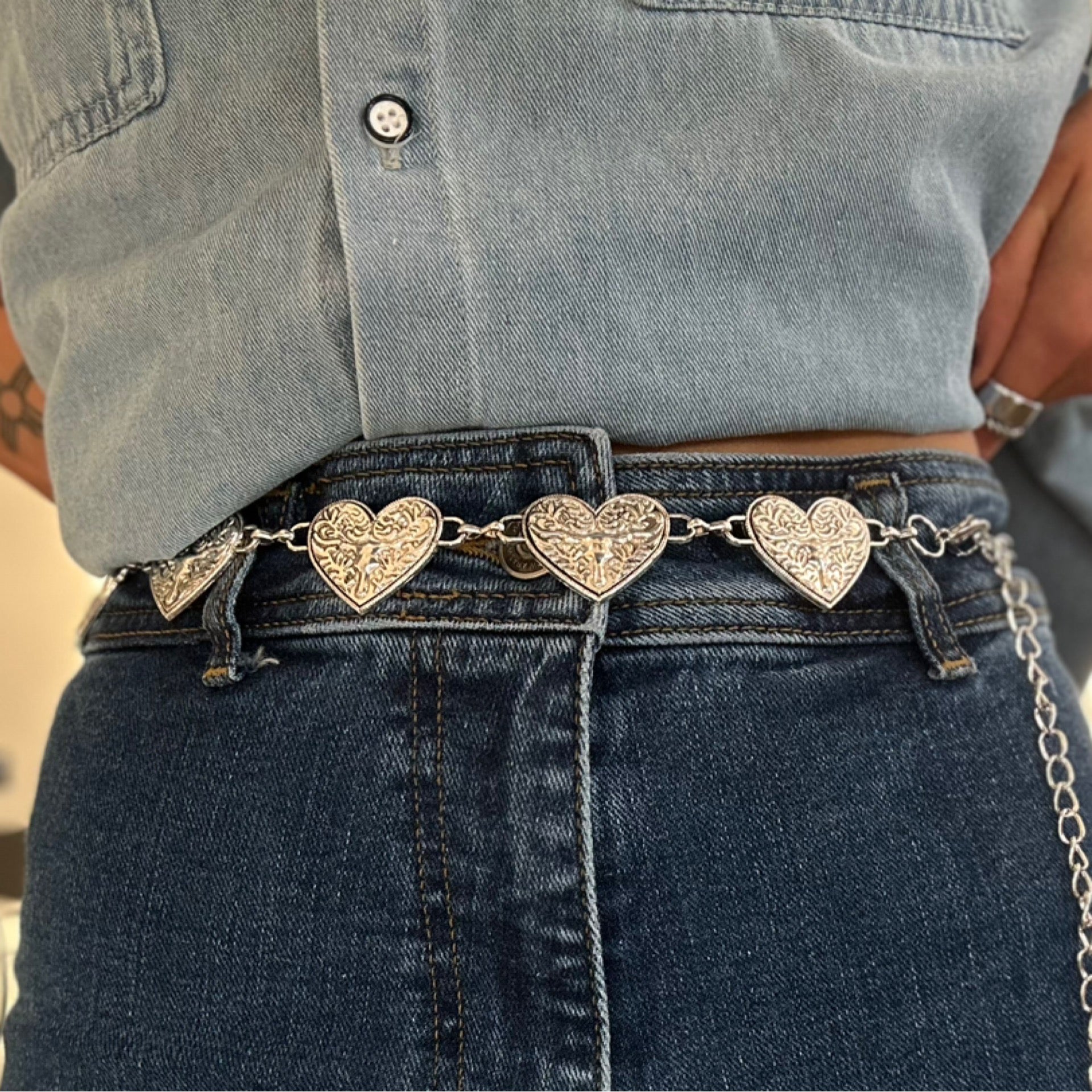 Bull skull Heart Concho Belt