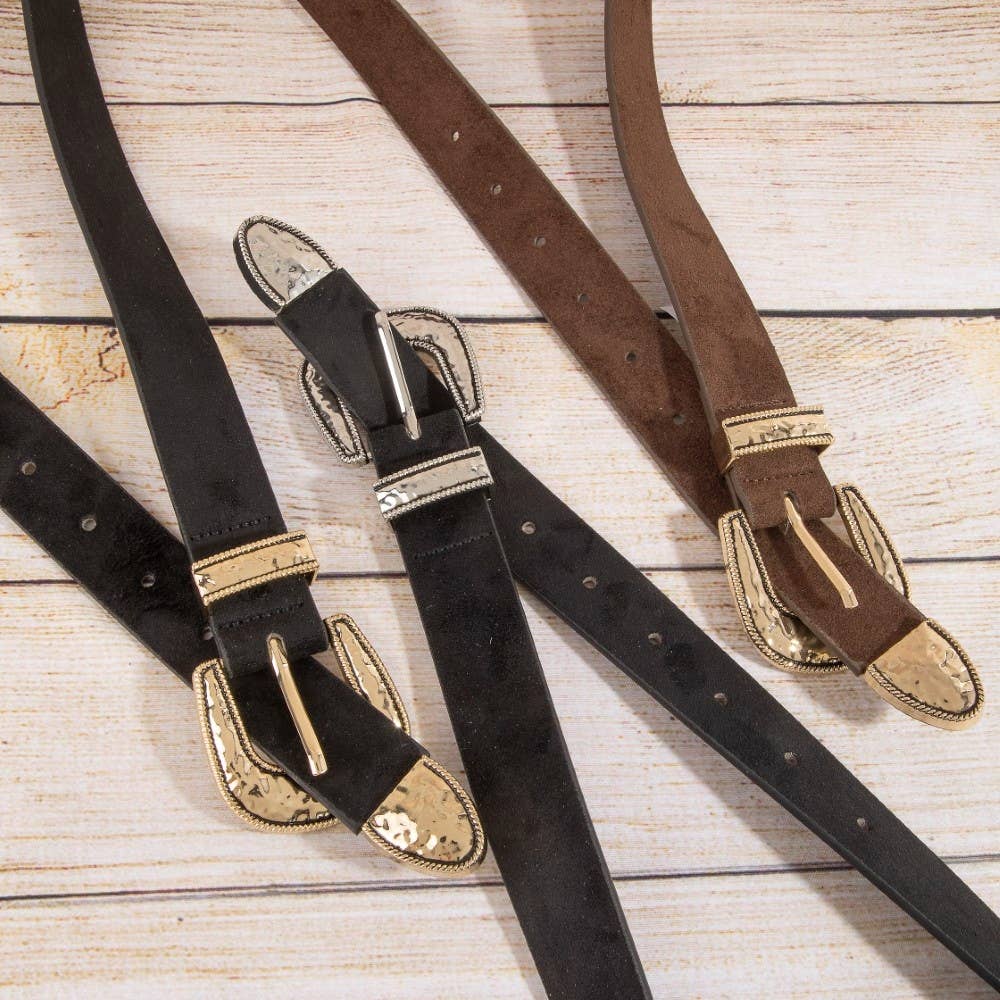 Hammered Buckle Leather Belt