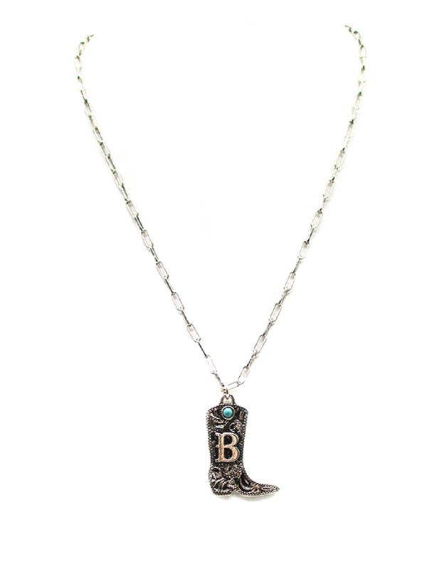 Cowboy Boots Initial Necklace