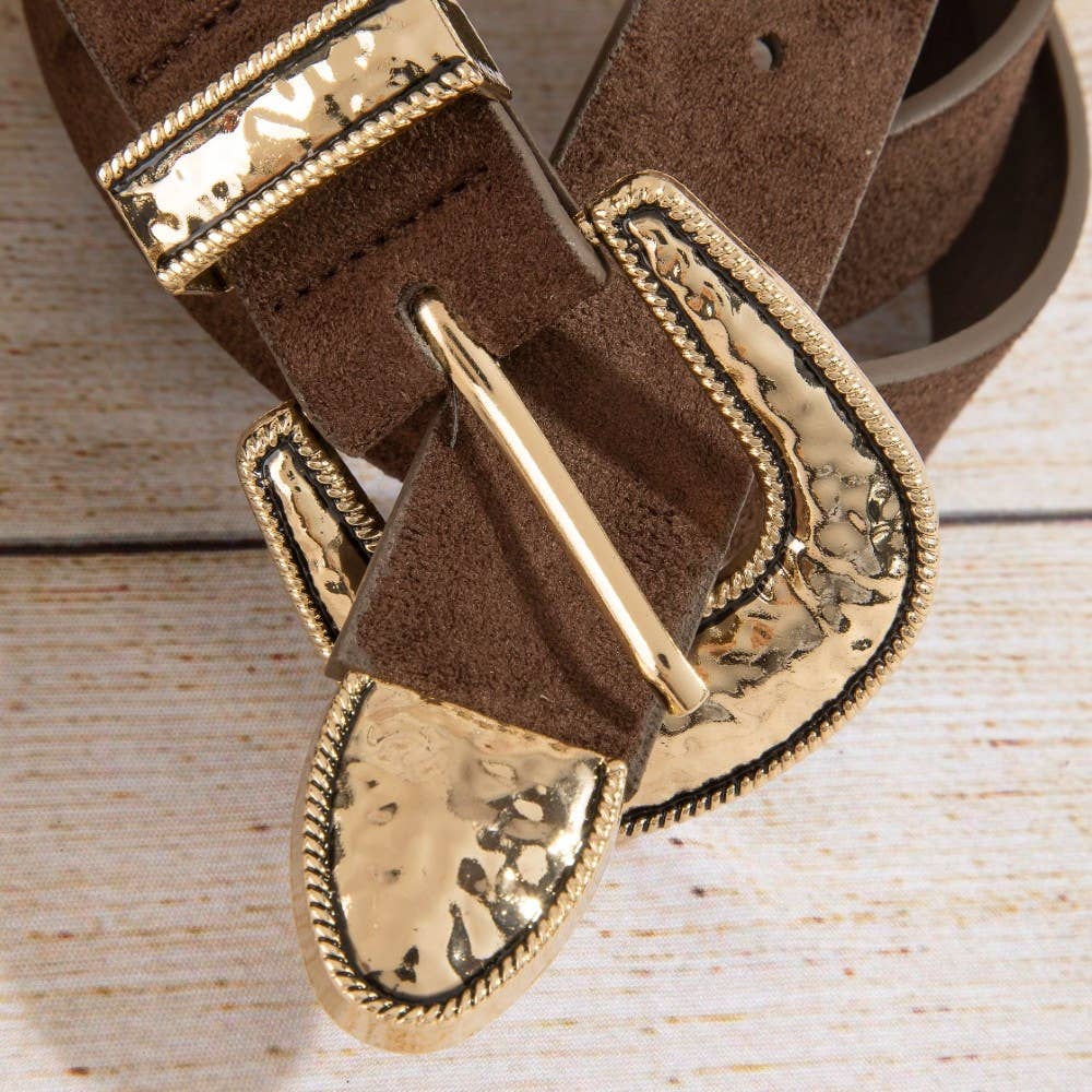 Hammered Buckle Leather Belt