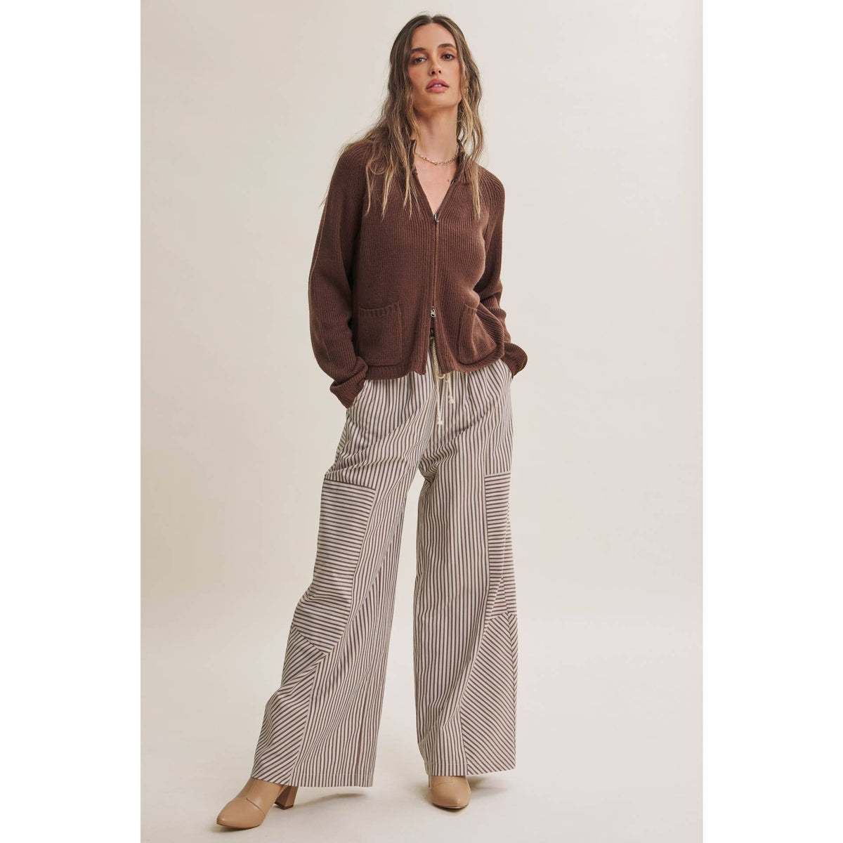 Wide Leg Linen Lounge Pant - Brown