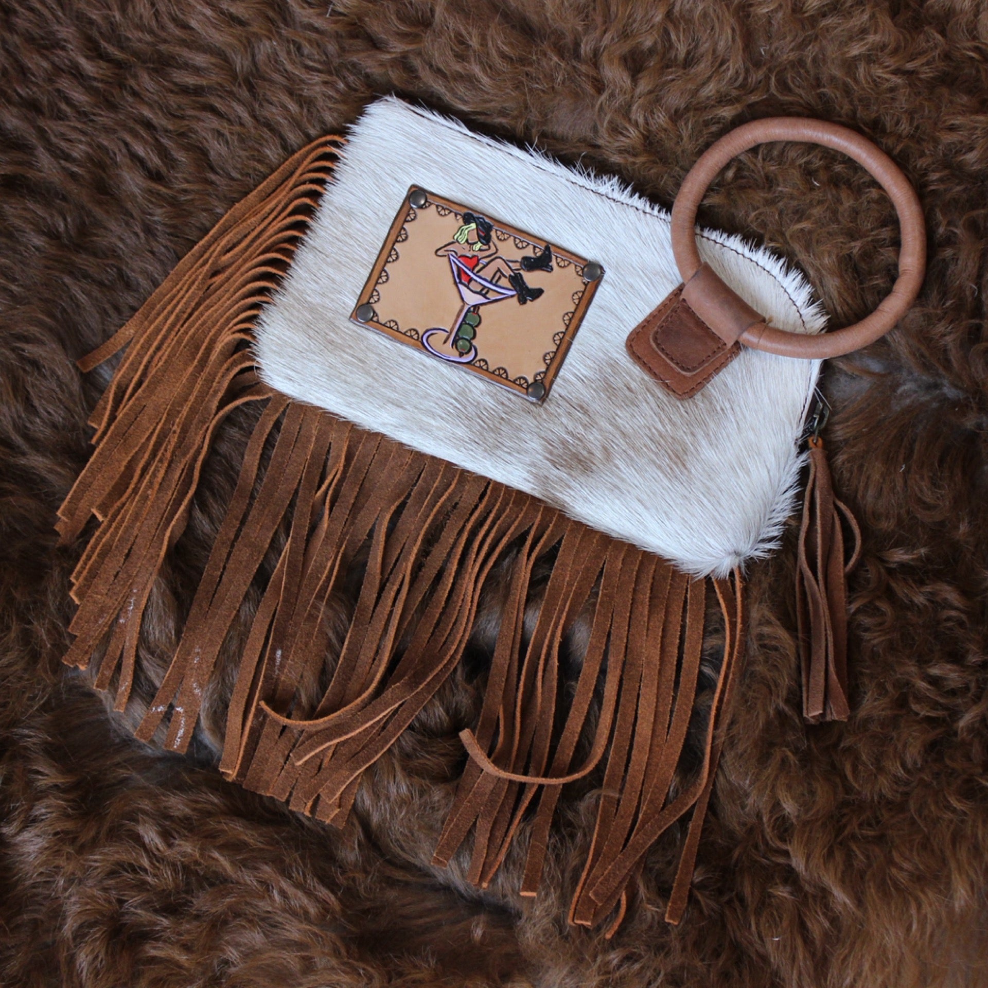 Leather & Hide Fringe Wristlet