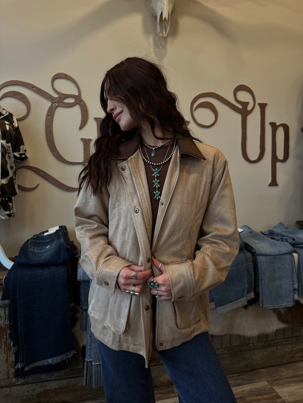 Suede Collared Zip Jacked