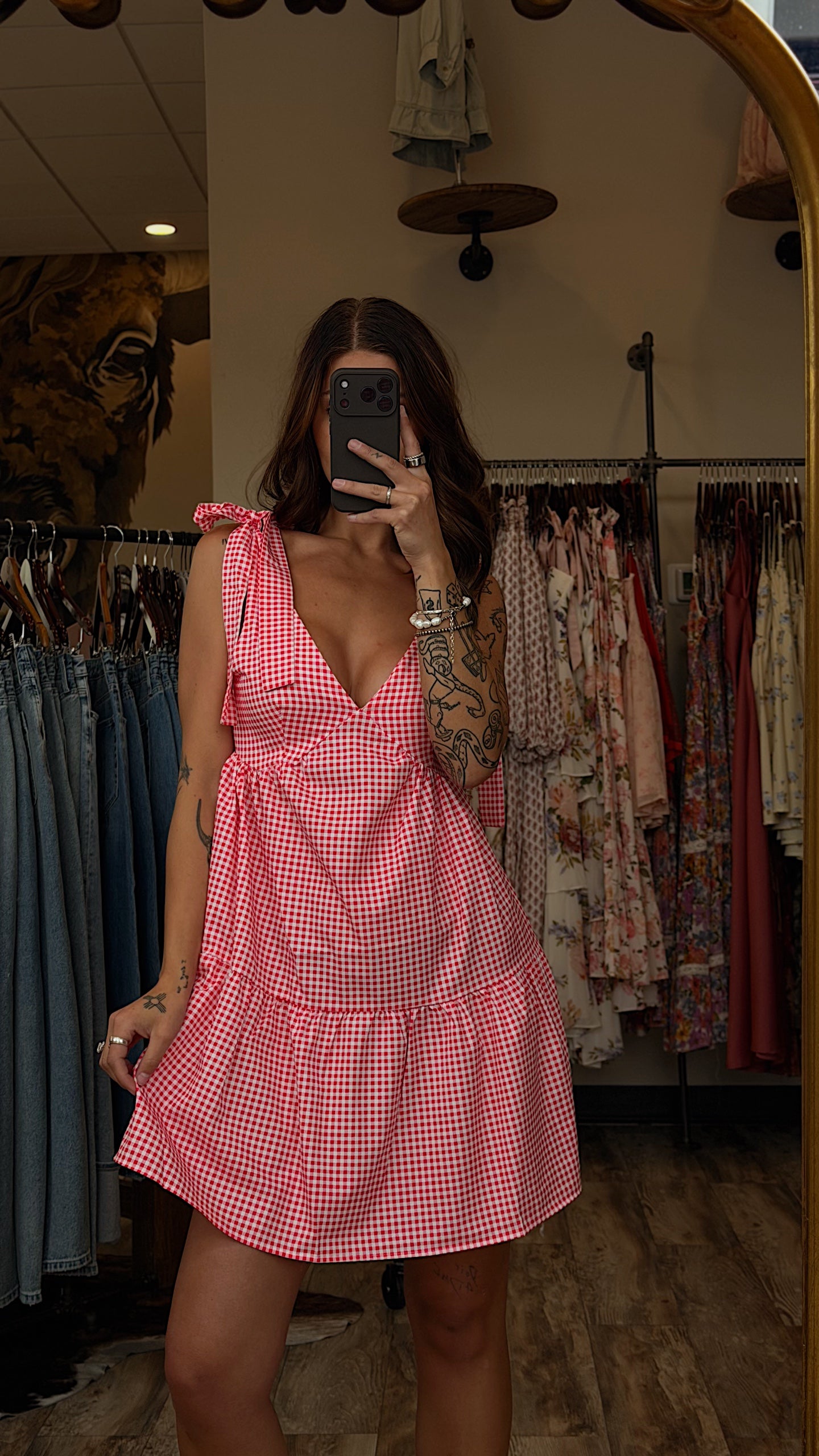 Tie-Strap Gingham Mini