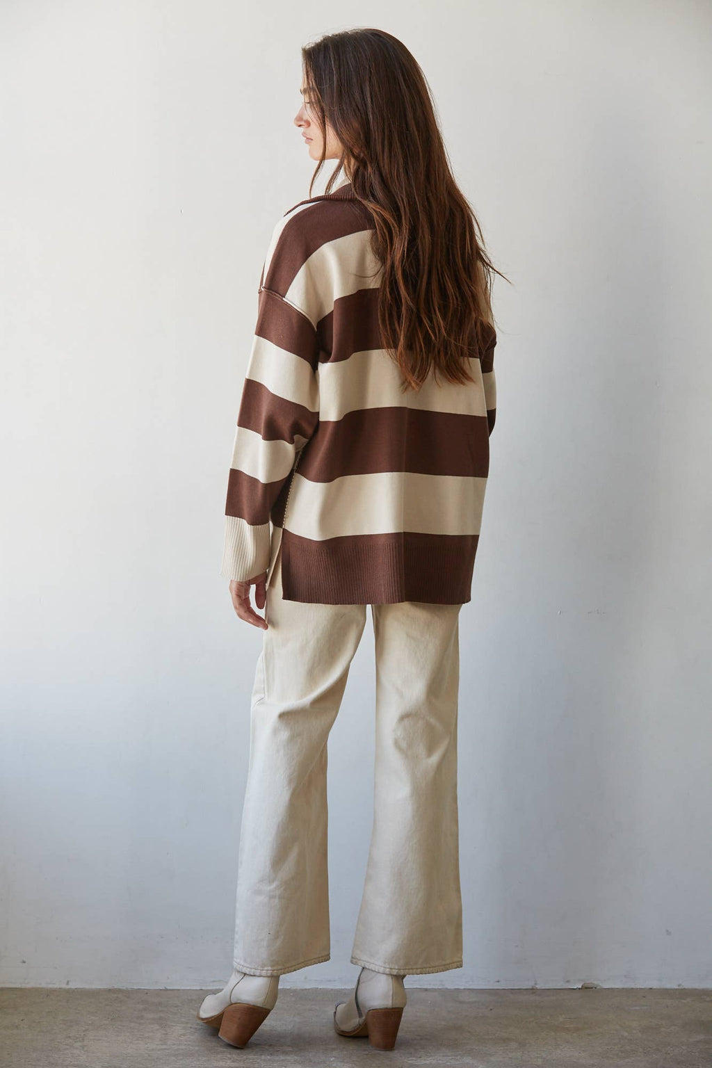 Striped Turtleneck Half Zip Up