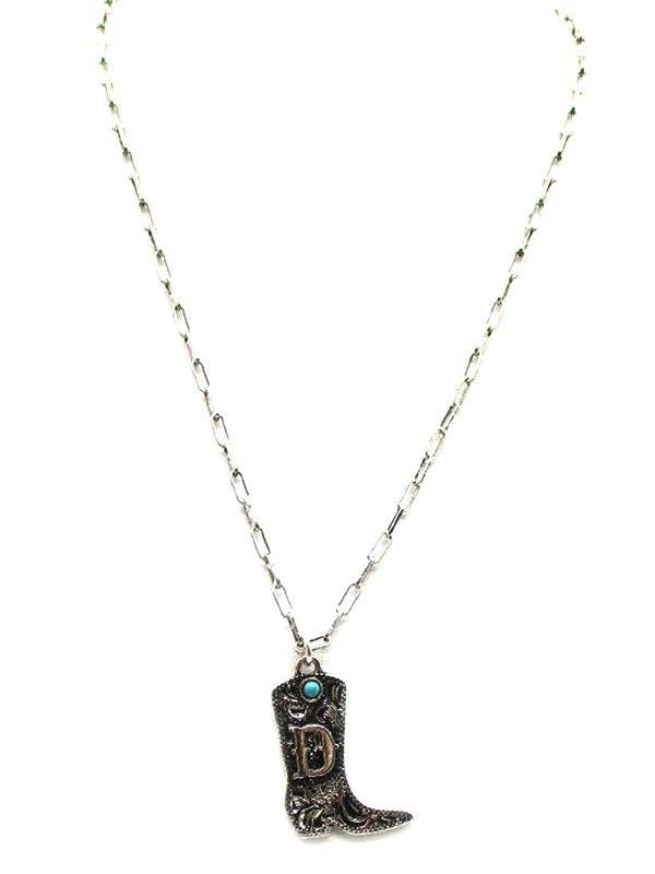 Cowboy Boots Initial Necklace