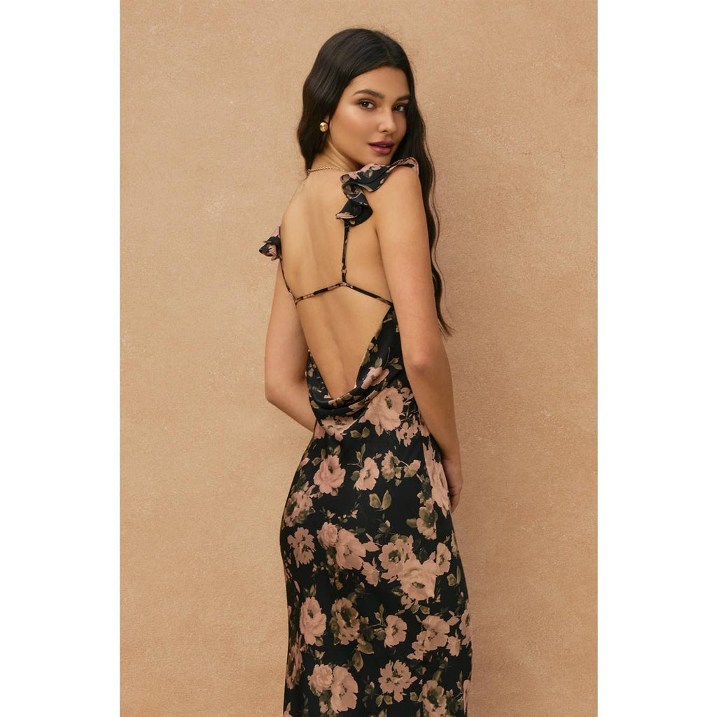 Rose Flutter Shoulder Maxi Dress