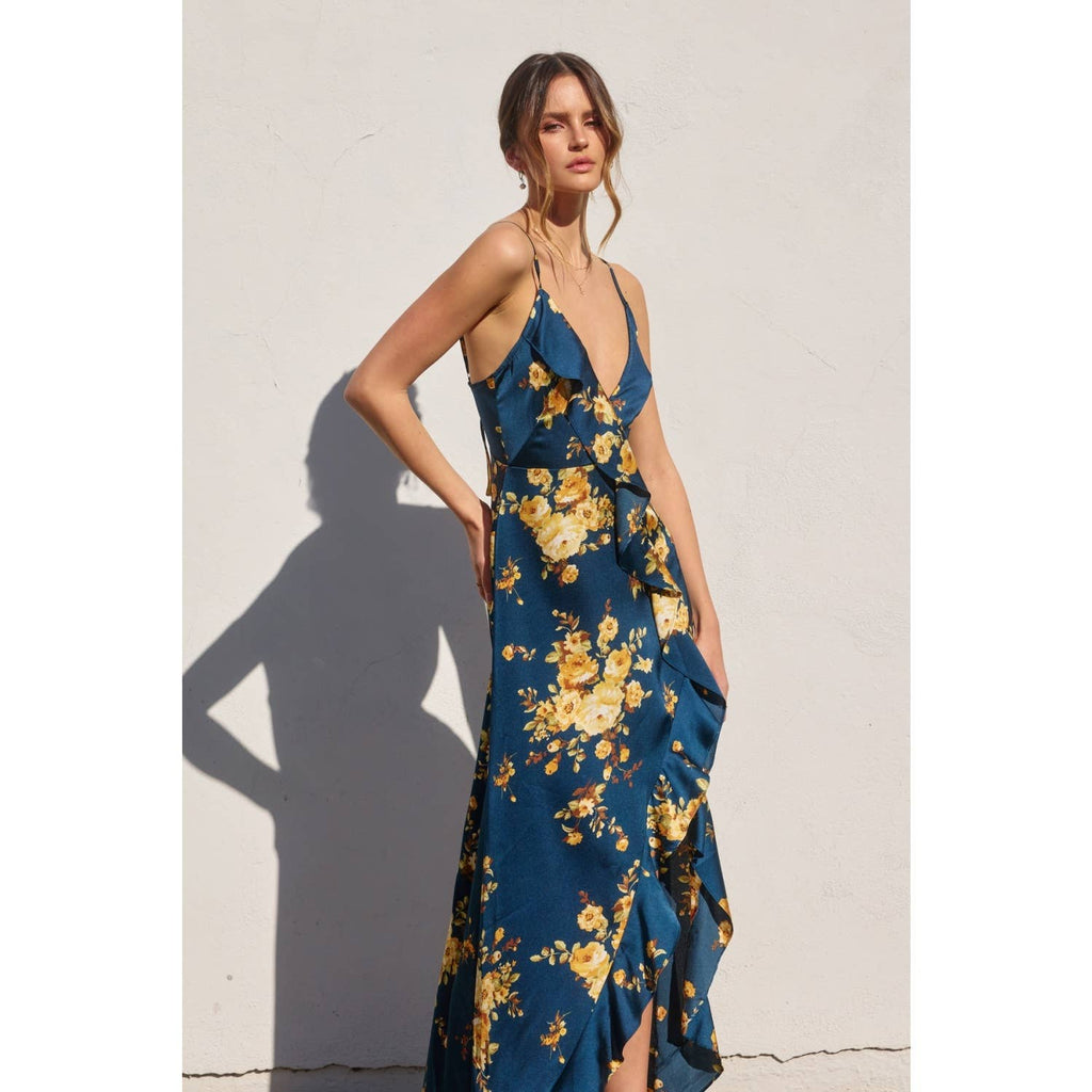 Floral Asymmetrical Ruffle Maxi Dress