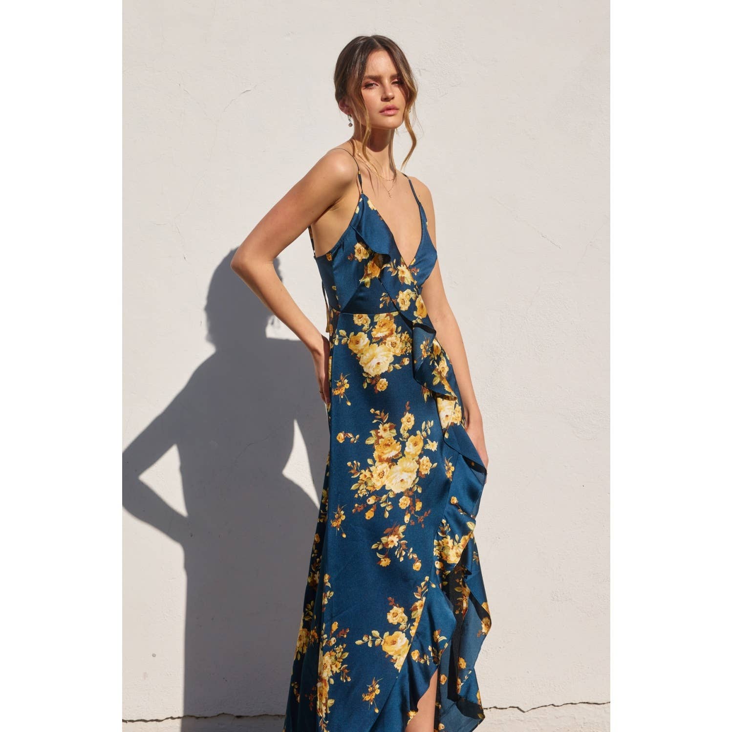 Floral Asymmetrical Ruffle Maxi Dress