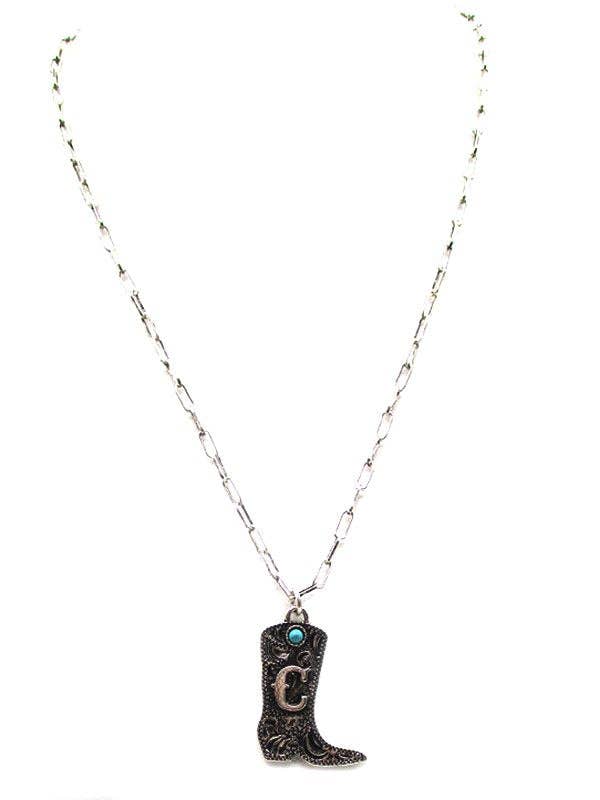 Cowboy Boots Initial Necklace