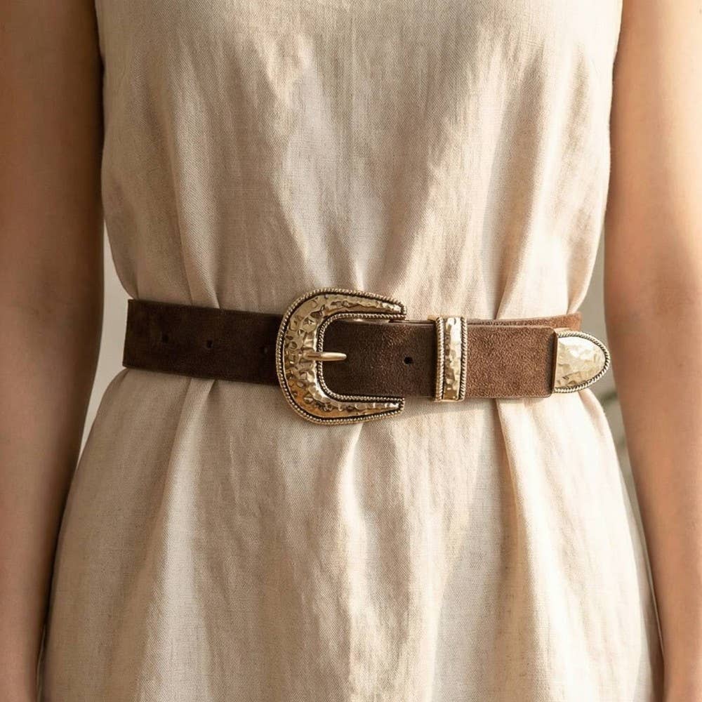 Hammered Buckle Leather Belt