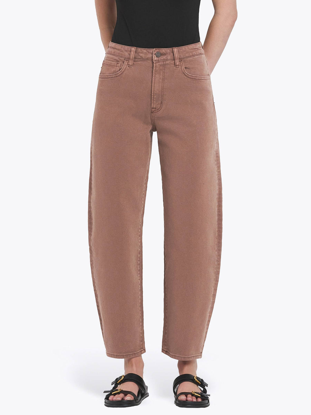 High Rise Brown Barrel Jean